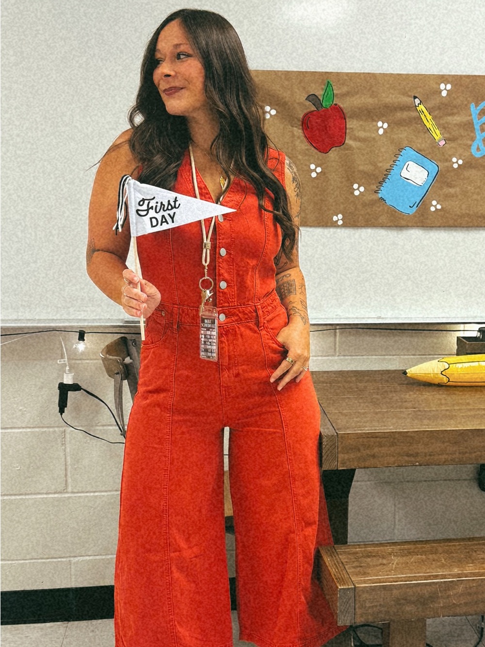 Universal Thread Sleeveless Red Wide-Leg Denim Overalls